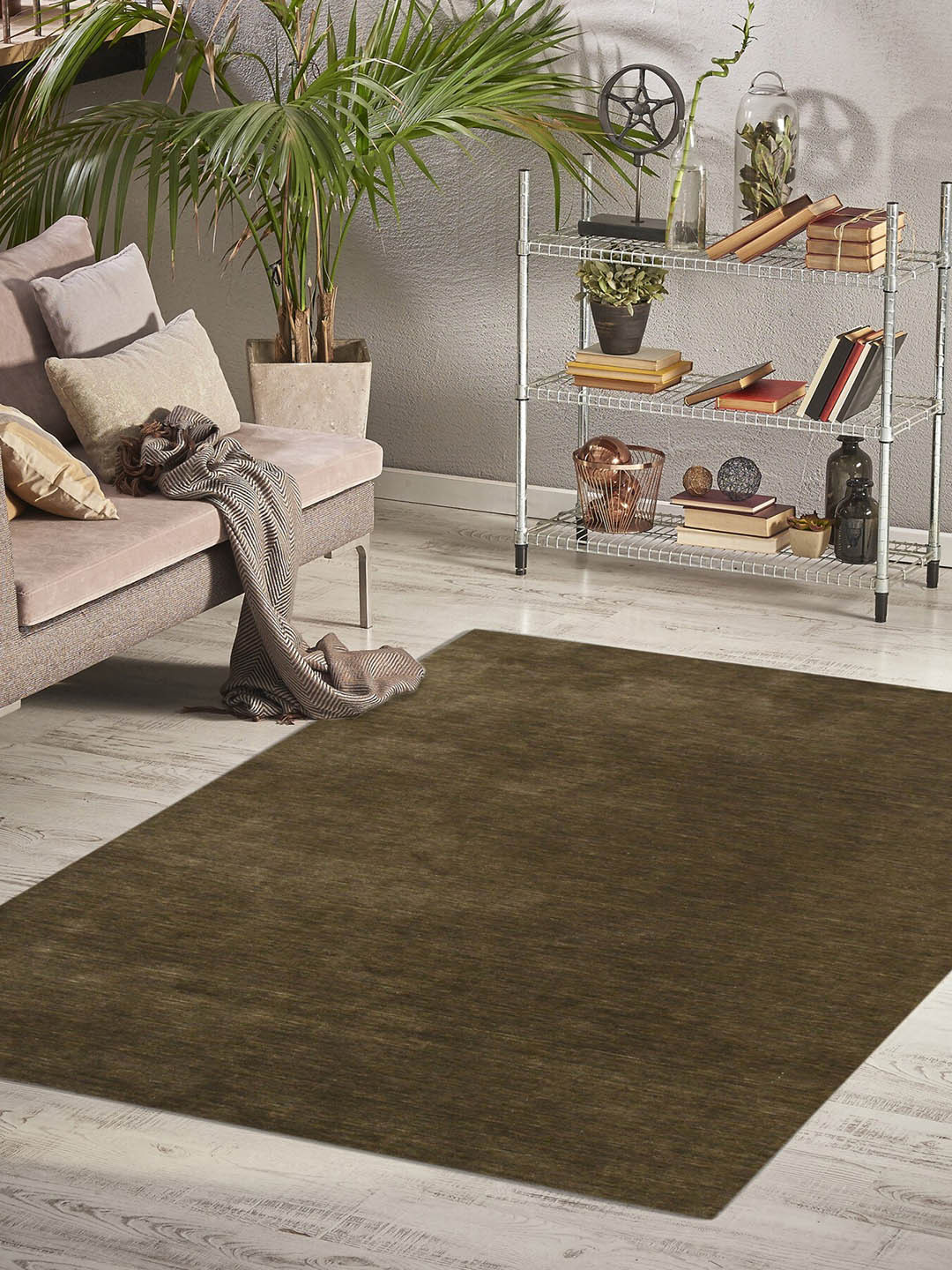 saraswatii global Coffee Brown Woolen Rectangular Hand-Tufted Carpet