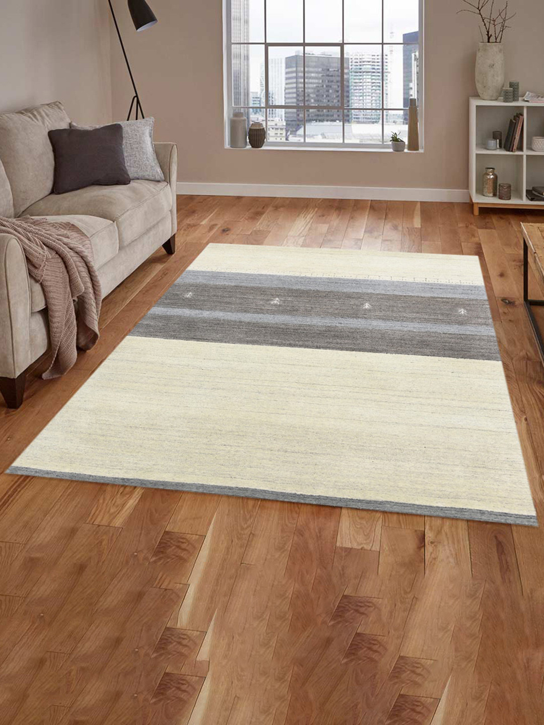 saraswatii global Cream Striped Woollen Carpets