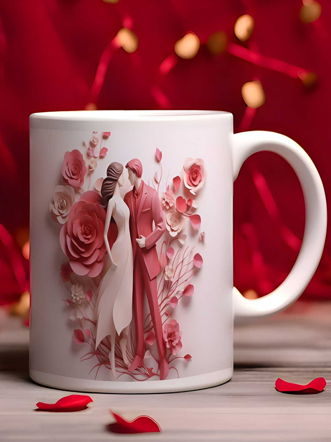 Phirki Studio Morning Tuskers White Floral Ceramic Microwave Safe Mug-325ml