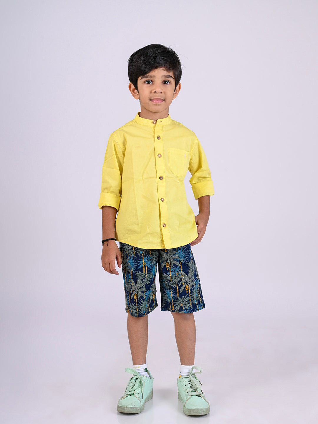 TALES & STORIES Boys Band Collar Cotton Casual Shirt