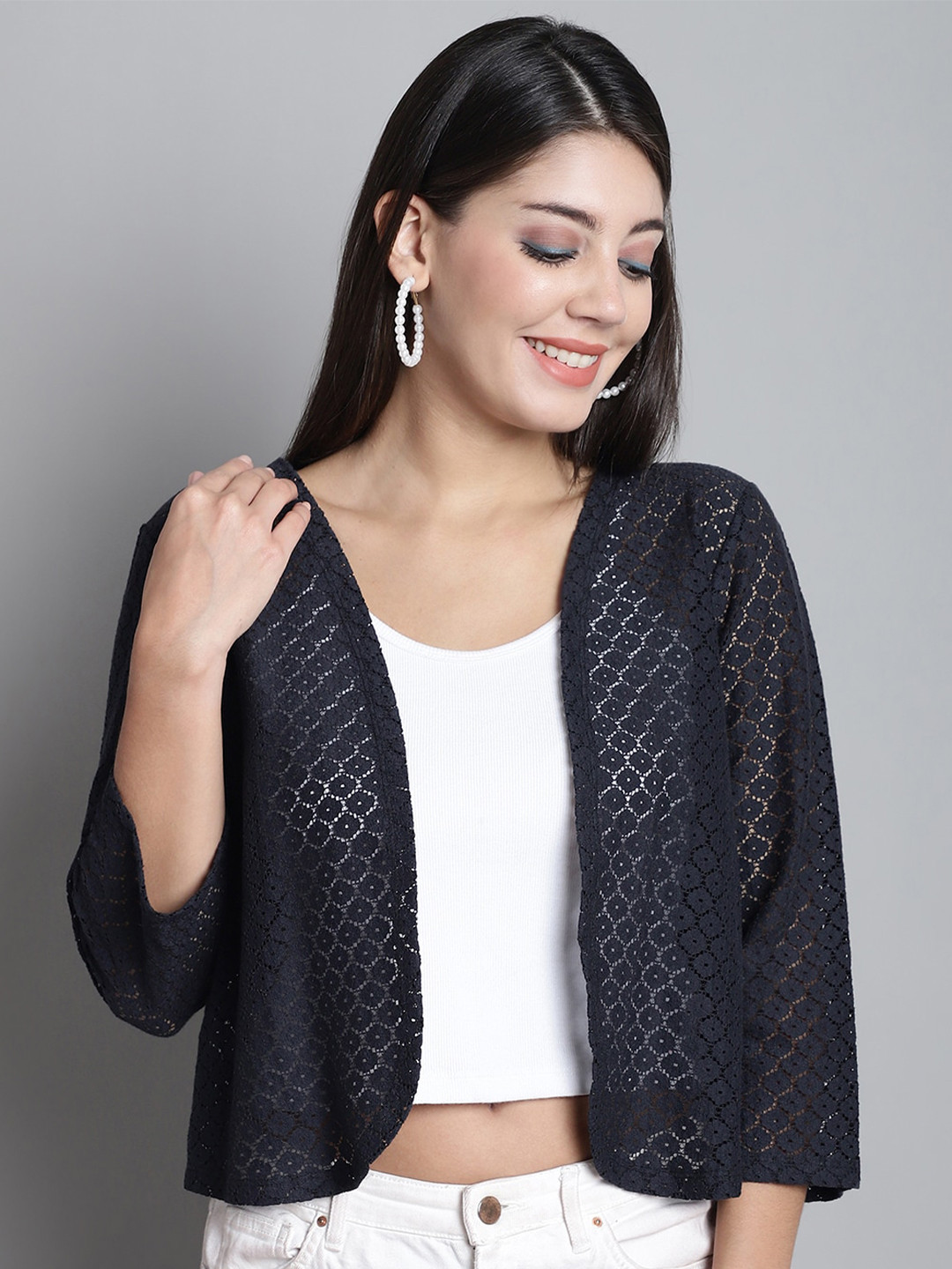 Dressitude Self Designed Cotton Open Front Shrug