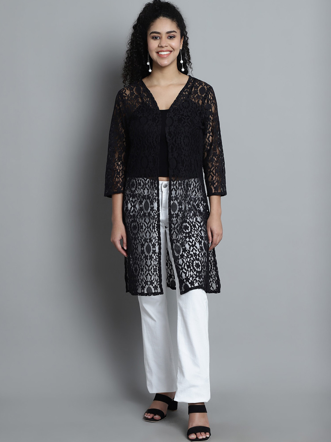 Dressitude Self Design Cotton Long Shrug