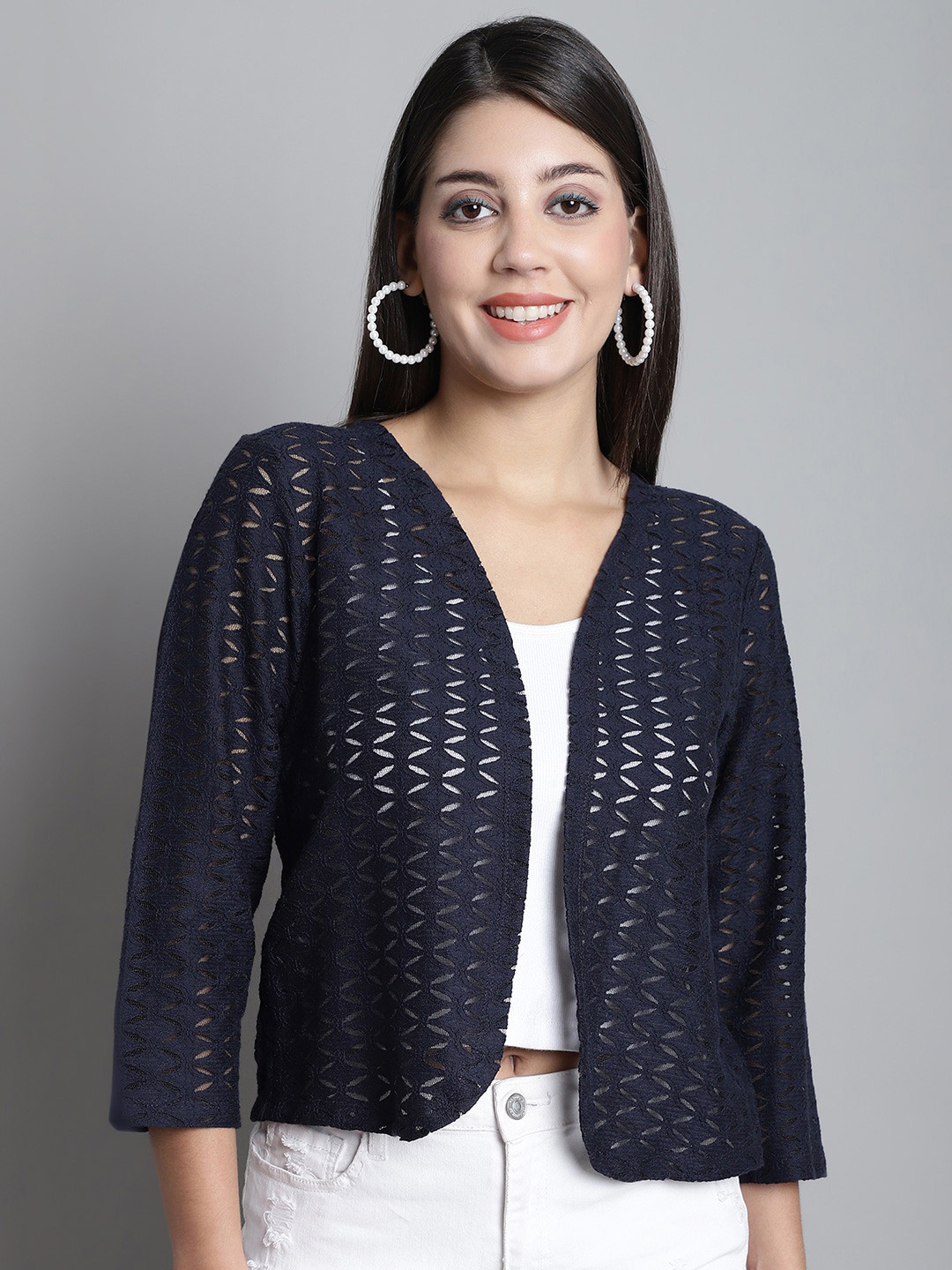 Dressitude Self Design Longline Cotton Open Front Shrug