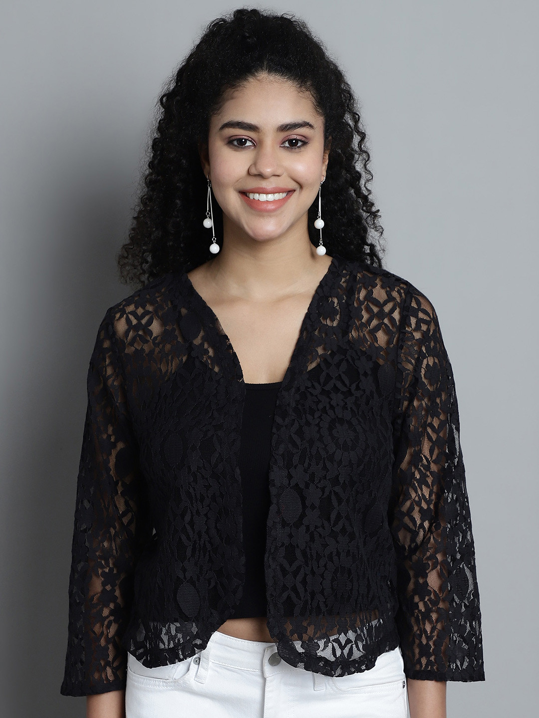 Dressitude Front Open Self Design Flared Sleeves Cotton Shrug