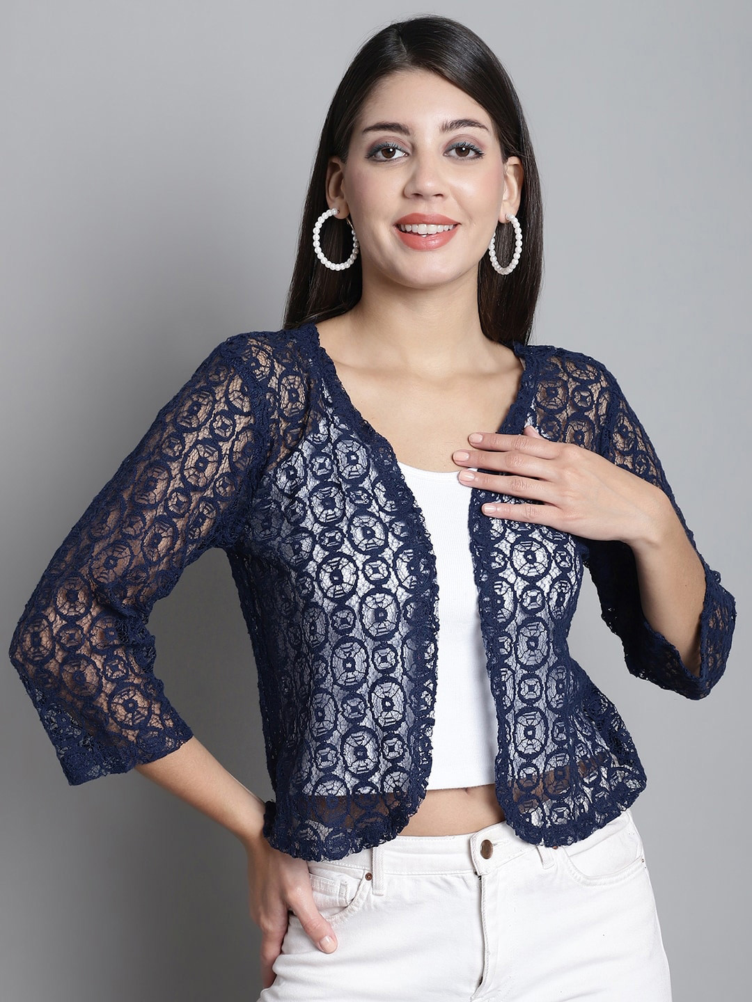 Dressitude Self Design Cotton Open Front Shrug