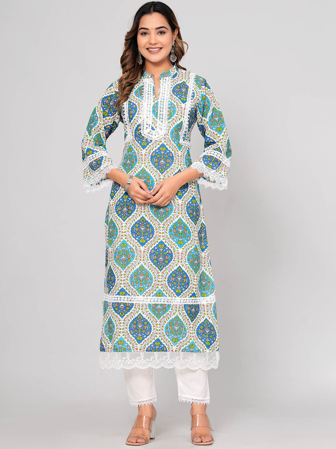 SIJOPA Floral Printed Regular Pure Cotton Kurta With Trousers & Dupatta