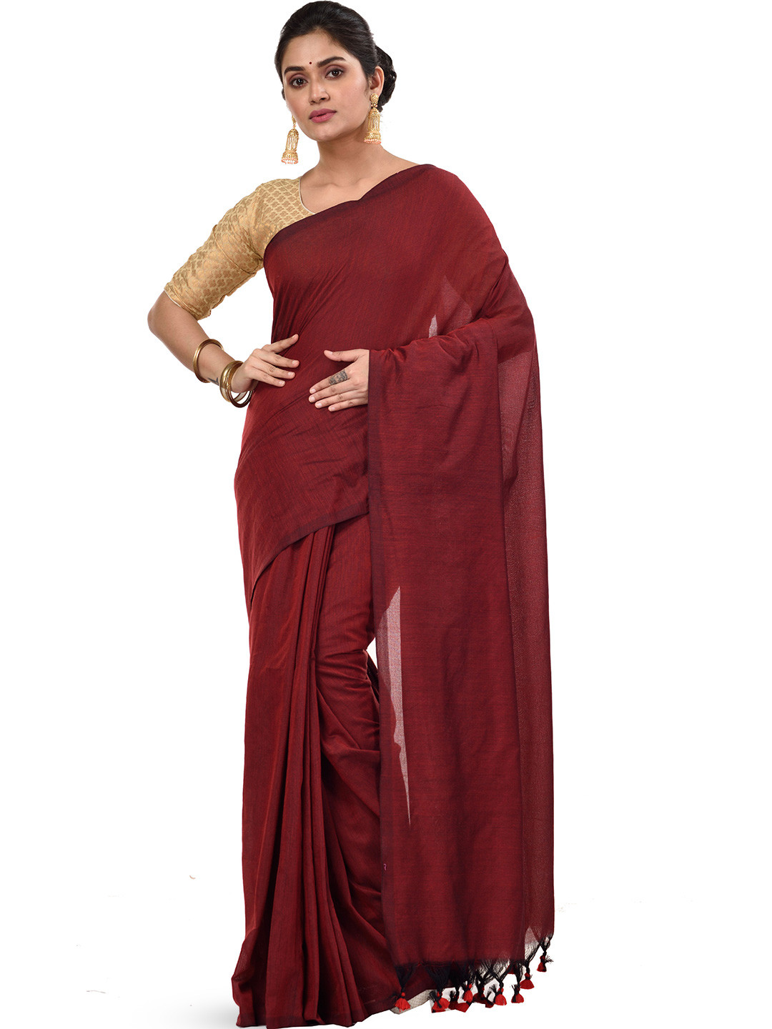 PuJoy Self Design Taant Saree