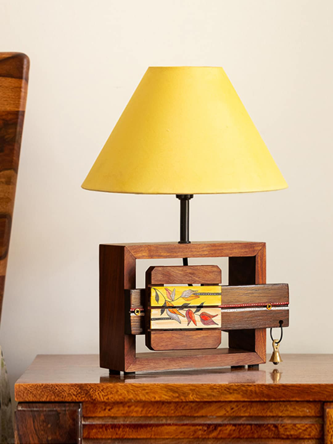 ExclusiveLane Yellow Wooden Contemporary Hand Painted Frusturical Shaped Table Lamp