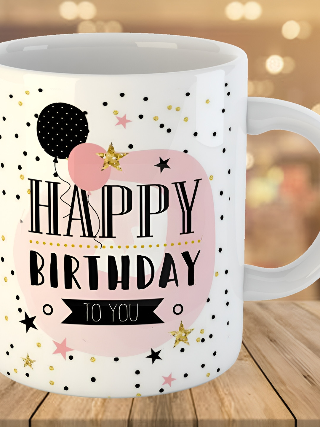 Keviv White & Black Happy Birthday To You Printed Ceramic Glossy Coffee Mug 325 ml
