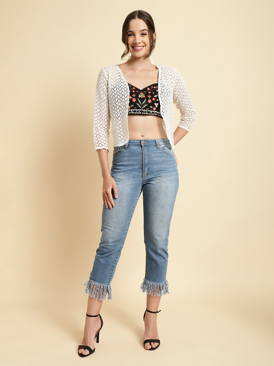 UnaOne Self Design Open Front Shrug