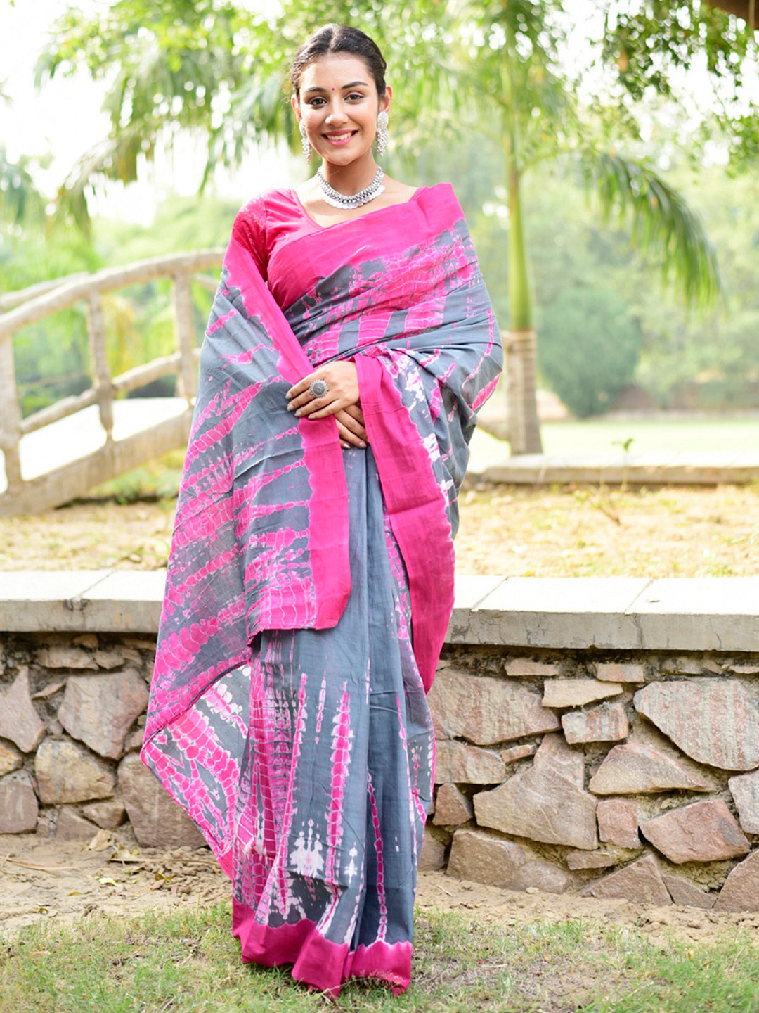 Sanganeri Print Tie and Dye Pure Cotton Bagru Saree