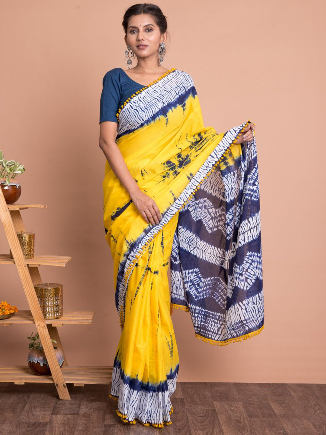 Sanganeri Print Tie and Dye Pure Cotton Block Printed Saree