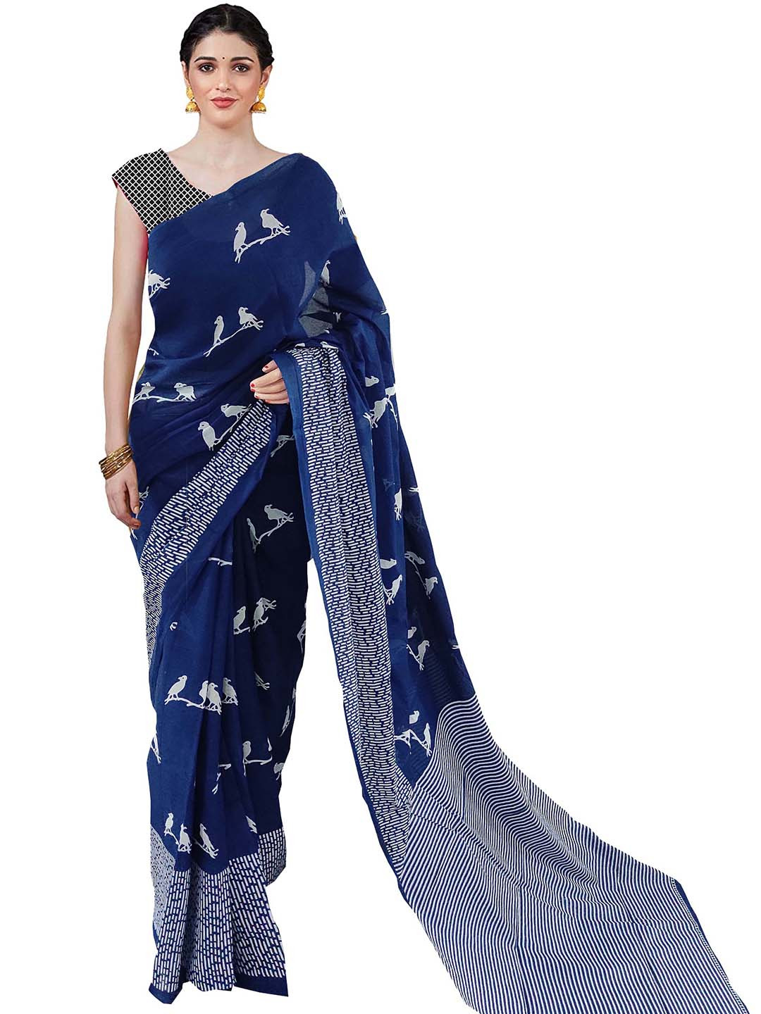 Sanganeri Print Ethnic Motifs Pure Cotton Block Printed Saree
