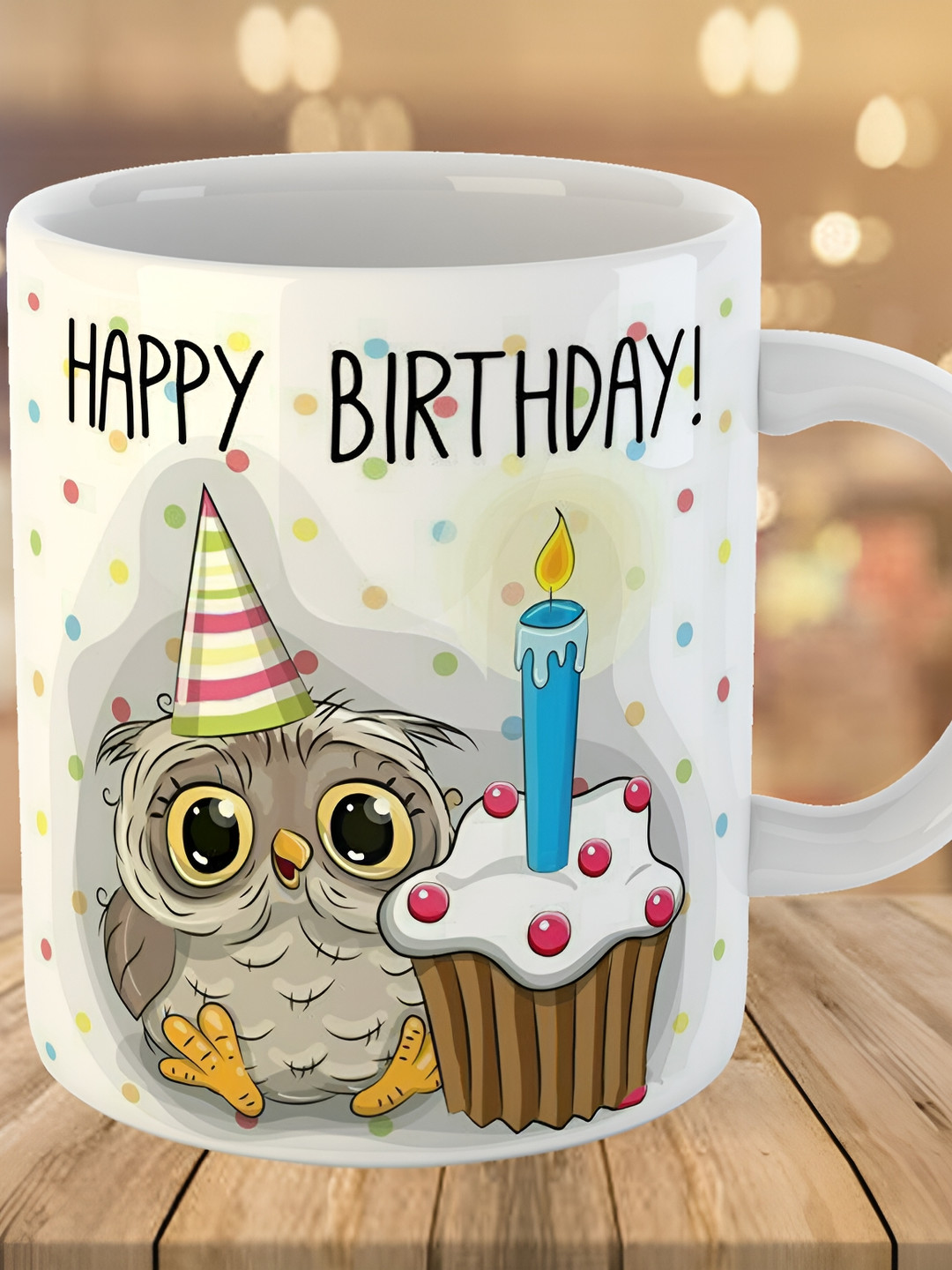 Keviv White & Grey Happy Birthday Printed Ceramic Glossy Mug 325 ml
