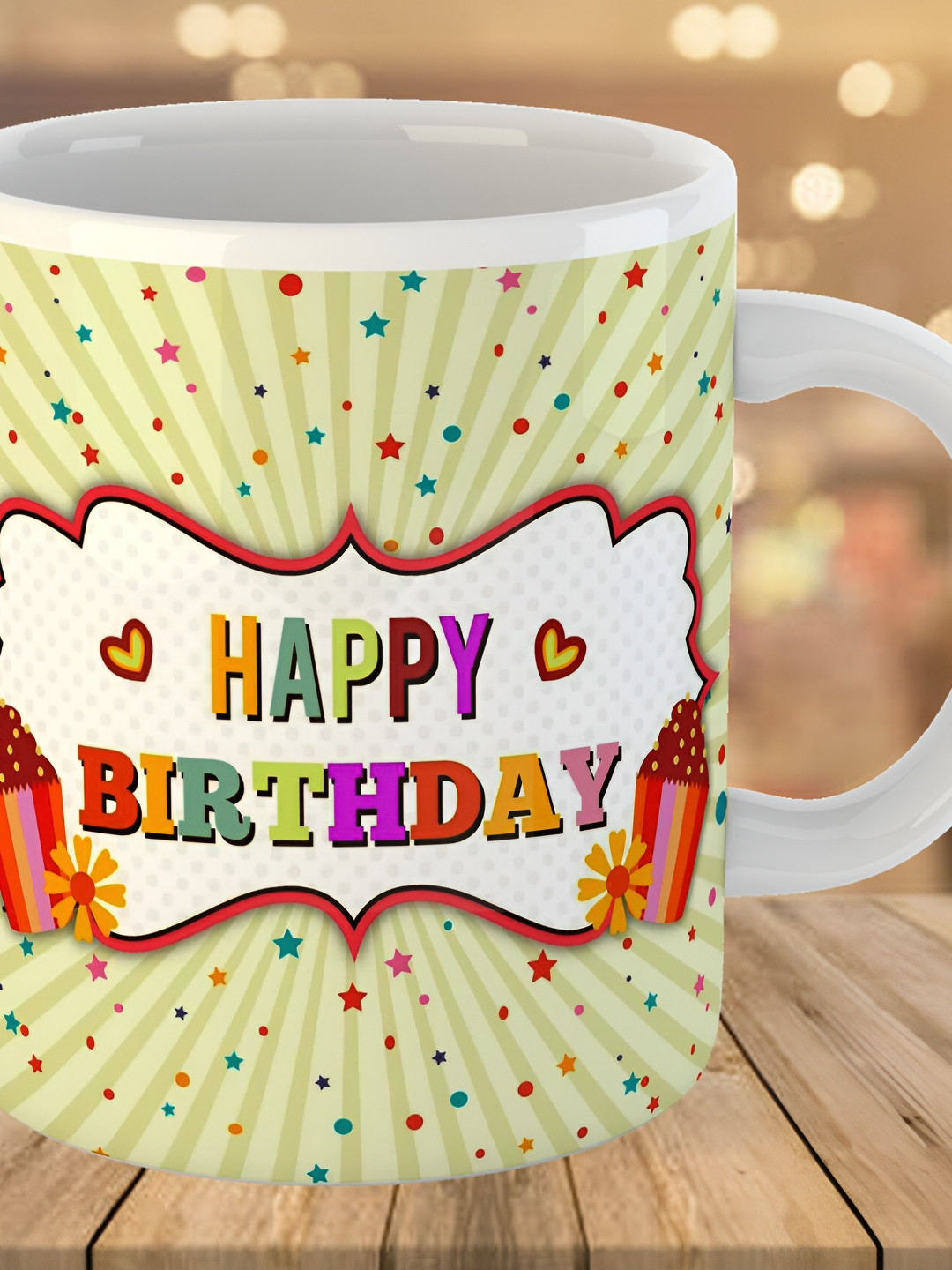 Keviv Green & White Happy Birthday Printed Ceramic Glossy Mug 325 ml