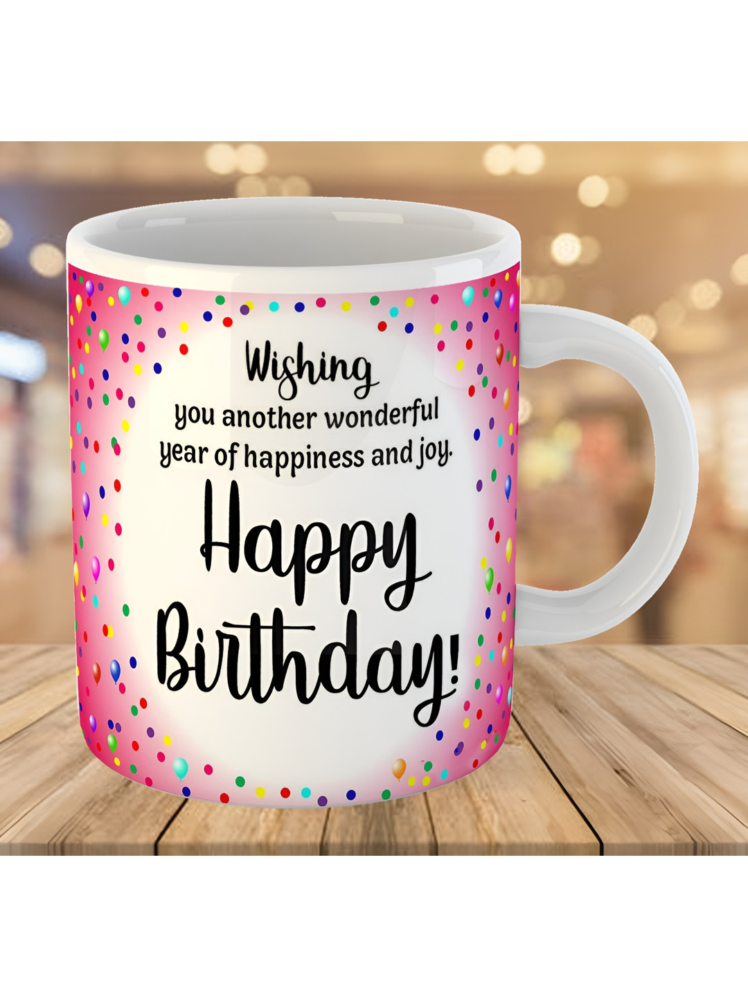 Keviv White & Pink Happy Birthday Printed Ceramic Glossy Coffee Mug 325 ml