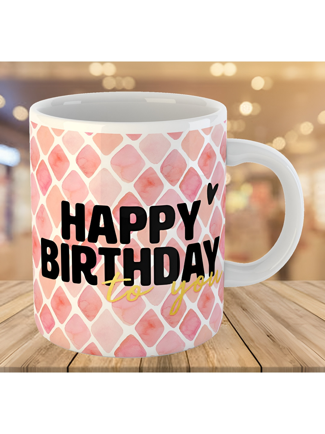 Keviv White & Pink Happy Birthday Printed Ceramic Glossy Coffee Mug 325 ml