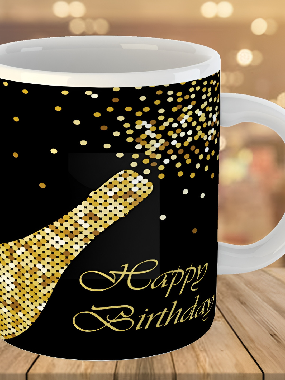 Keviv Black & Gold toned Text or Slogans Printed Ceramic Glossy Mug 325 ml