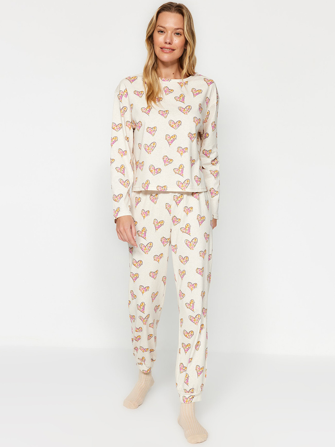 Trendyol Printed Pure Cotton T-Shirt & Pyjamas