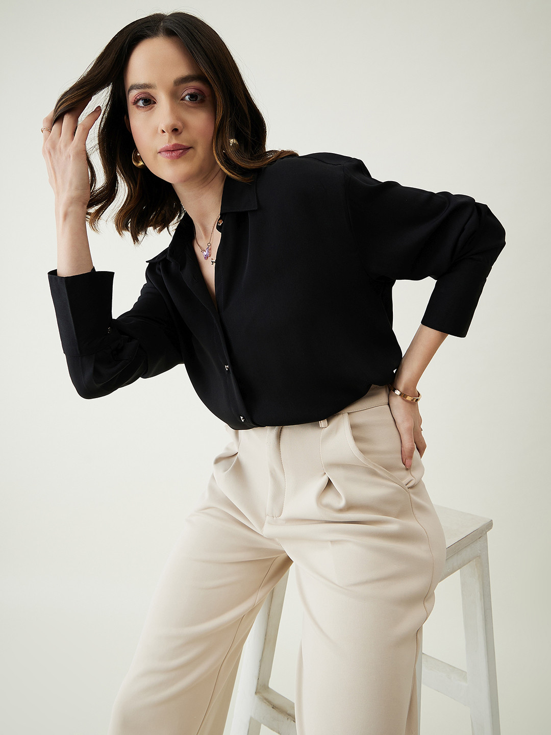 JUNE & HARRY Regular Laura Satin Comfort Shirt