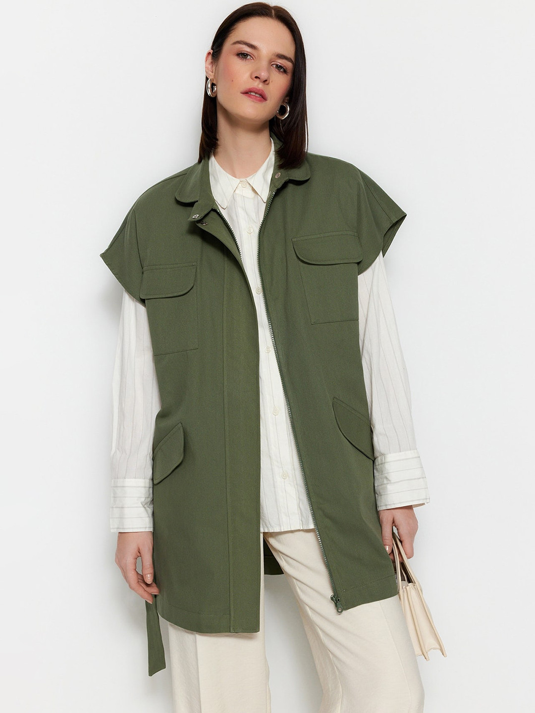 Trendyol Spread Collar Sleeveless Longline Tailored Jacket