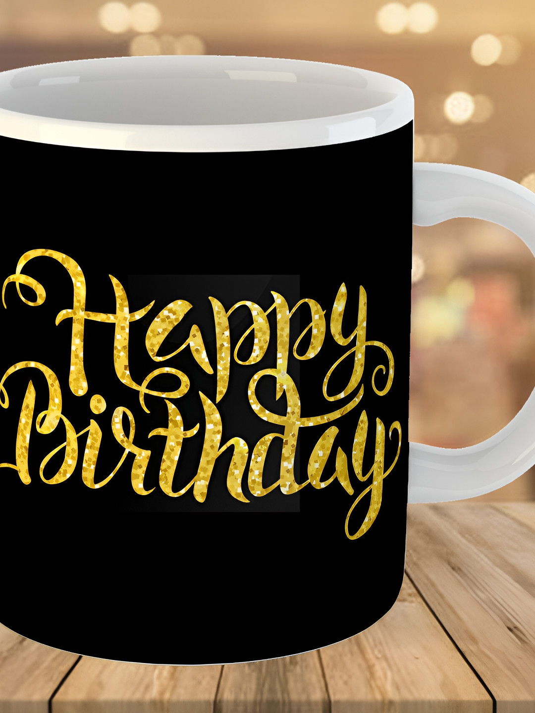 Keviv Black & Yellow Happy Birthday Printed Ceramic Glossy Mug 325 ml