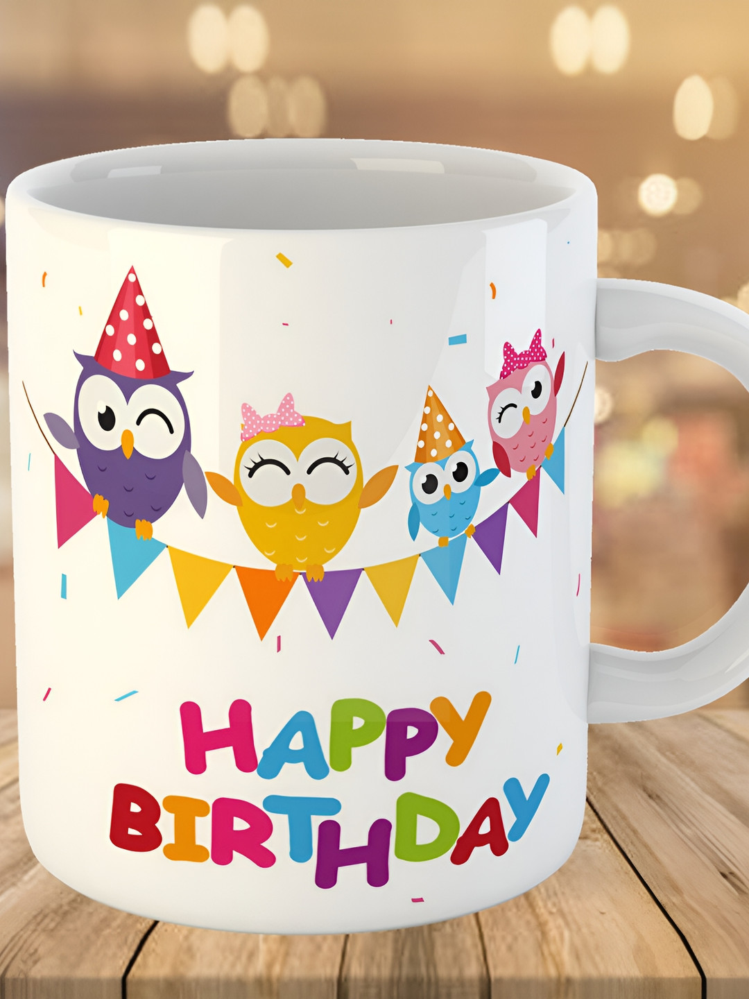 Keviv White & Purple Happy Birthday Printed Ceramic Glossy Mug 325 ml