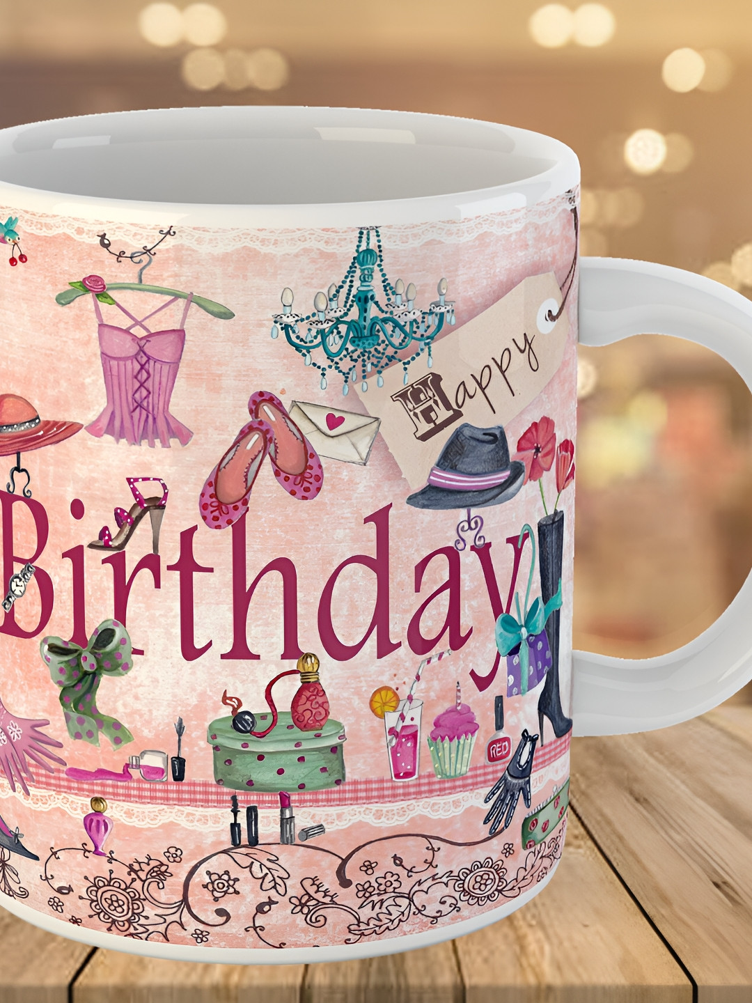 Keviv Pink & Blue Text or Slogans Printed Ceramic Glossy Mug 325 ml