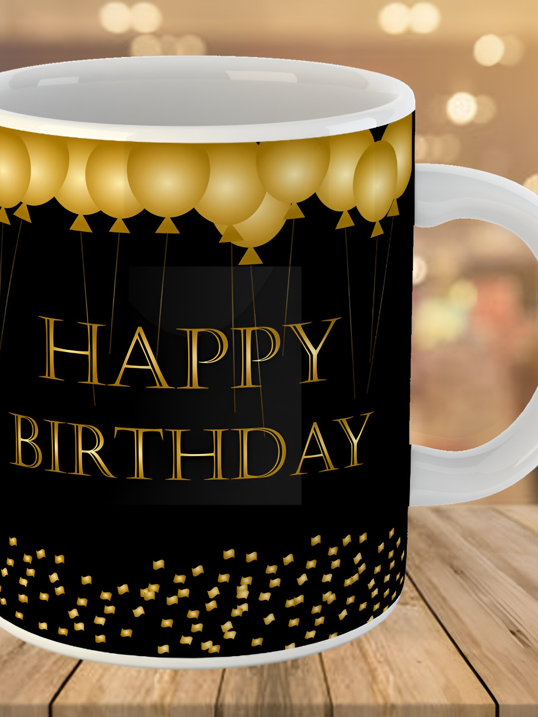 Keviv Black & Gold Toned Happy Birthday Printed Ceramic Glossy Mug 325 ml
