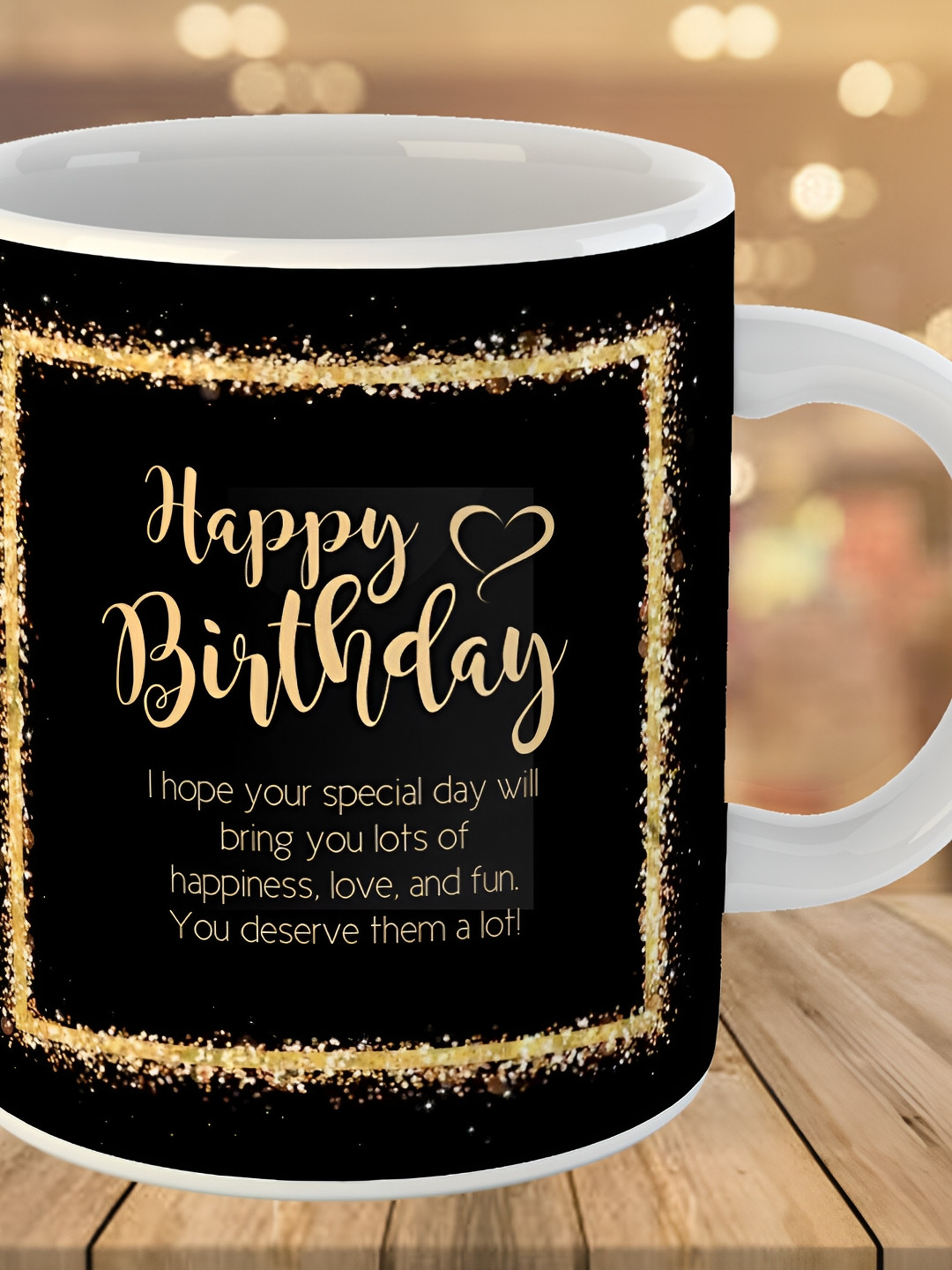 Keviv Black & Beige Text or Slogans Printed Ceramic Glossy Mug 325 ml