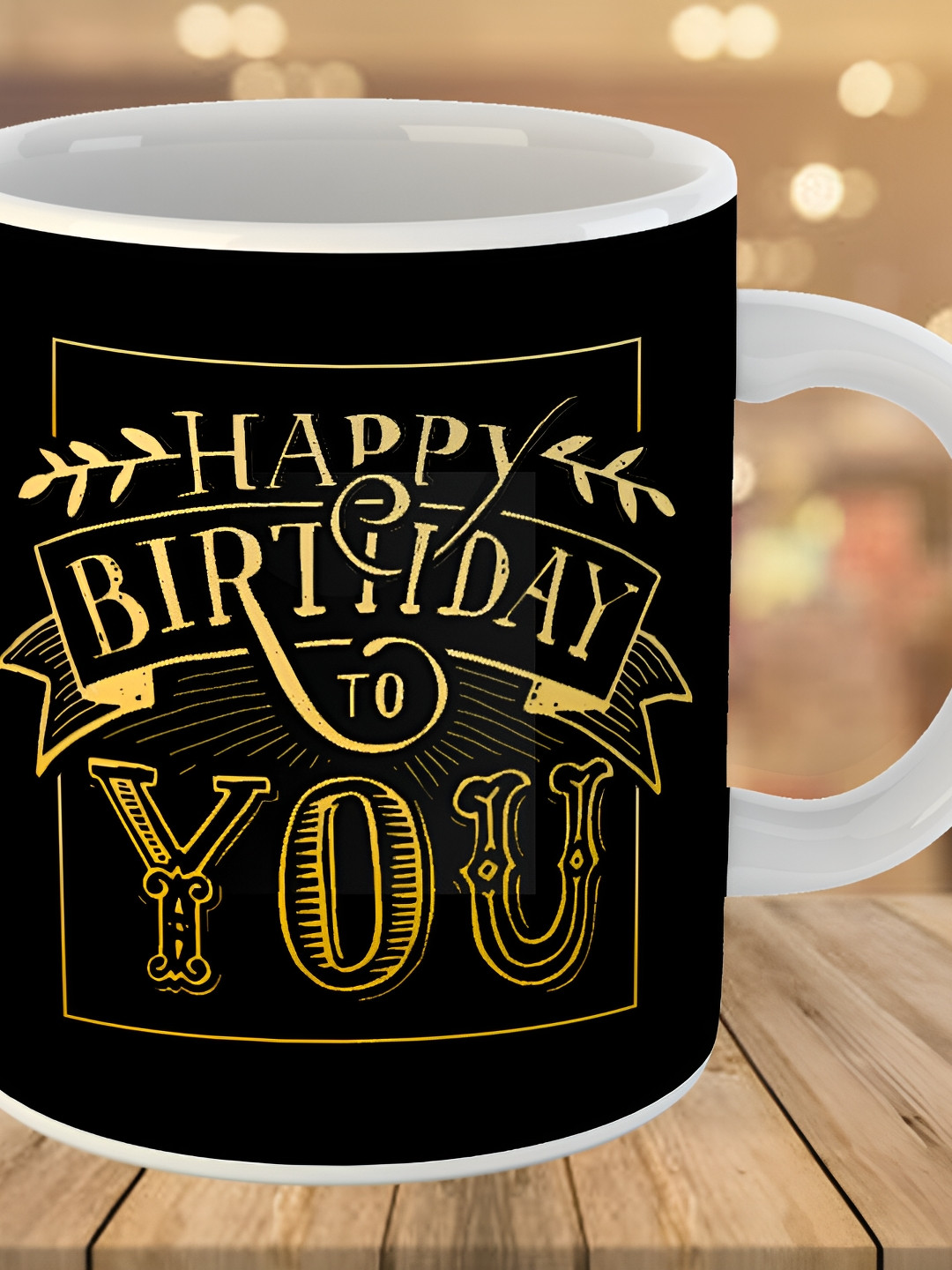 Keviv Black & Yellow Happy Birthday To You Printed Ceramic Glossy Coffee Mug 325 ml