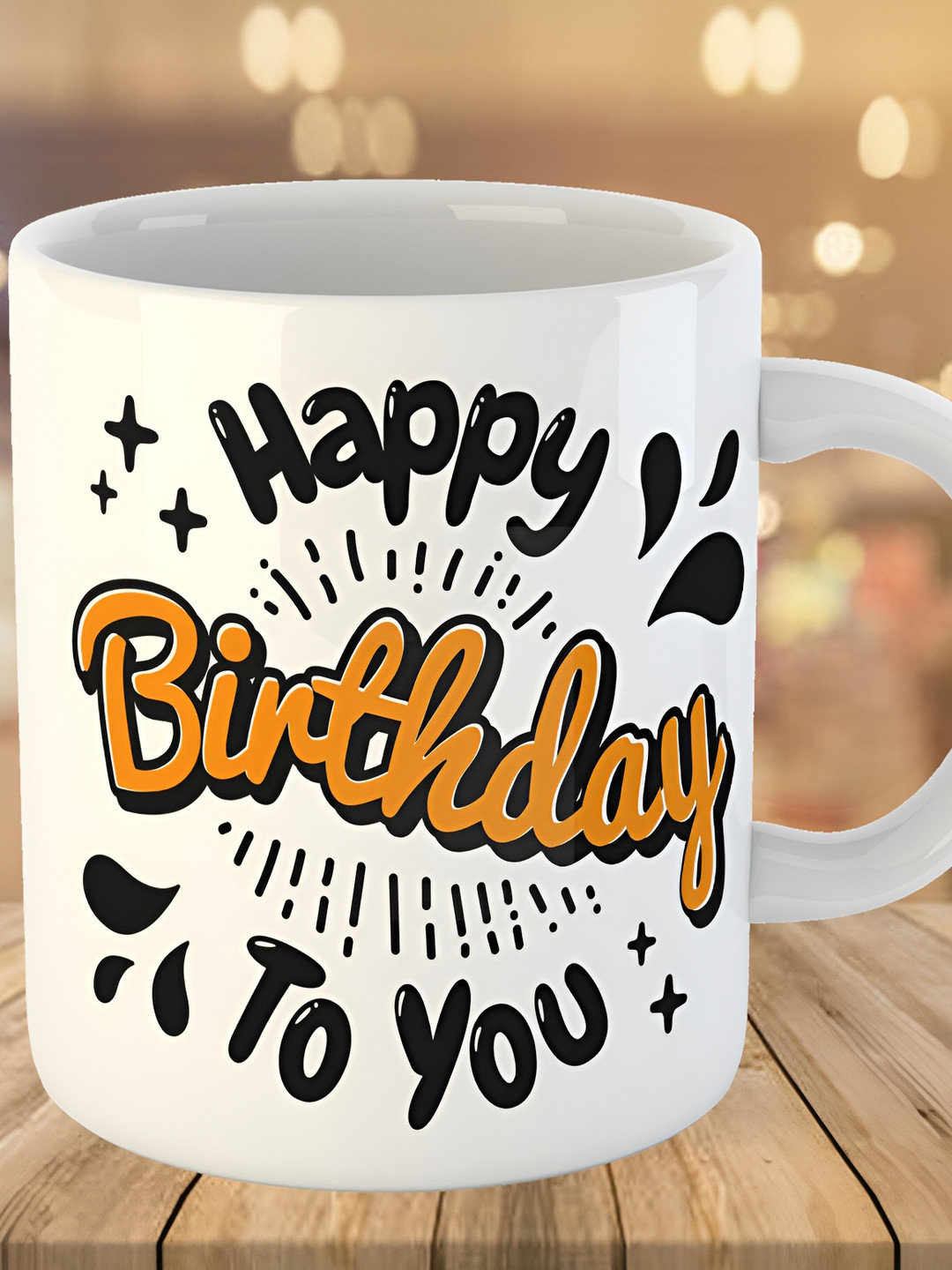 Keviv White & Black Happy Birthday Printed Ceramic Glossy Coffee Mug 325 ml