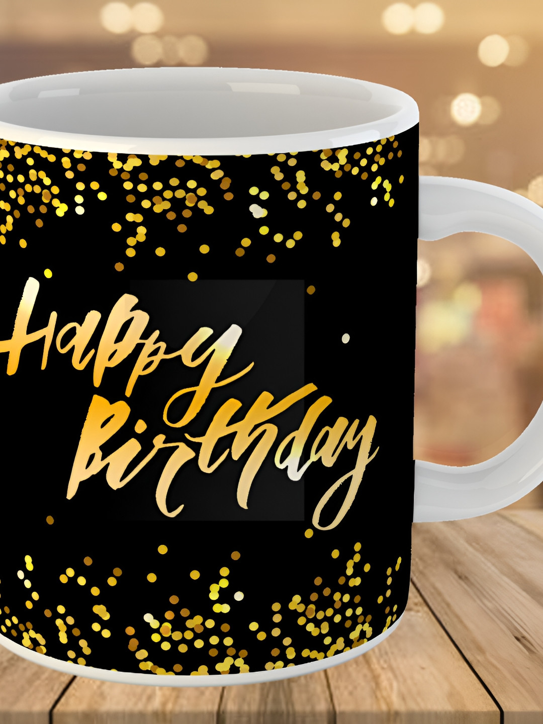 Keviv Black & Beige Happy Birthday Printed Ceramic Glossy Coffee Mug 325 ml