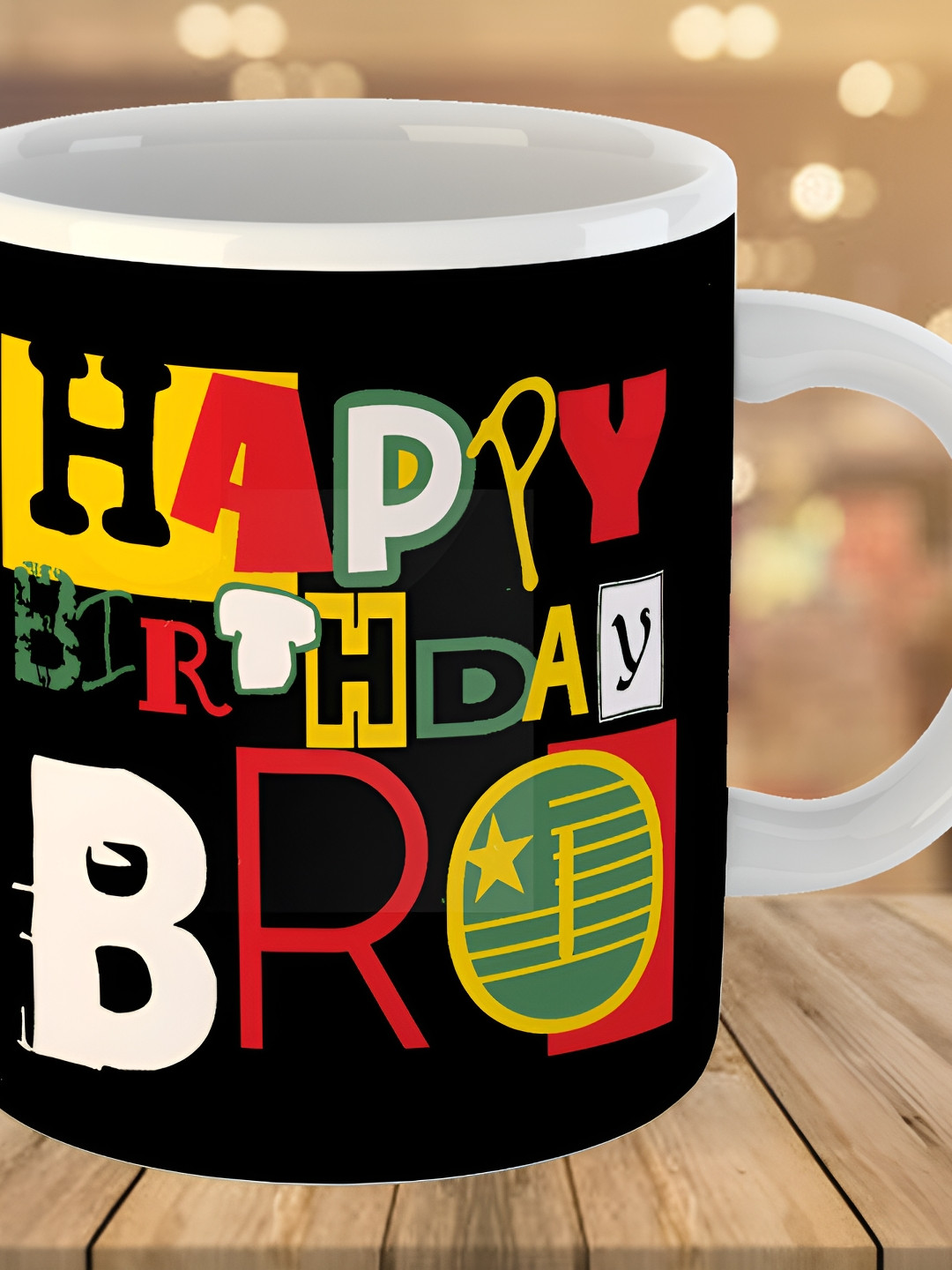 Keviv Black & White Happy Birthday Bro Printed Ceramic Glossy Coffee Mug 325 ml