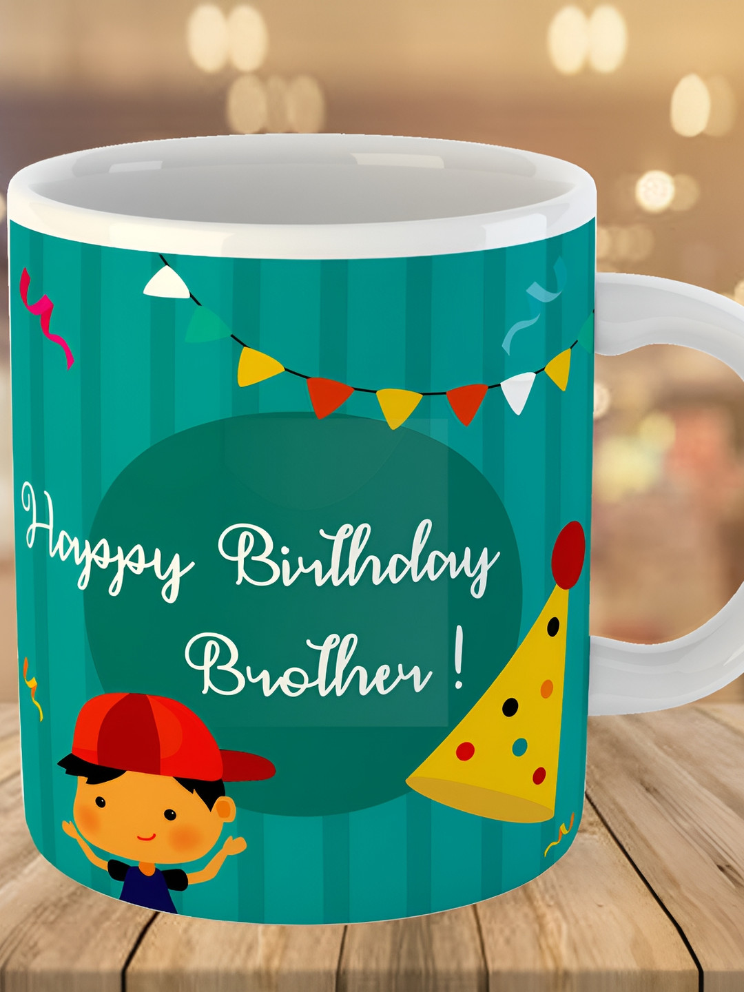 Keviv Green & Red Text or Slogans Printed Ceramic Glossy Mug 325 ml