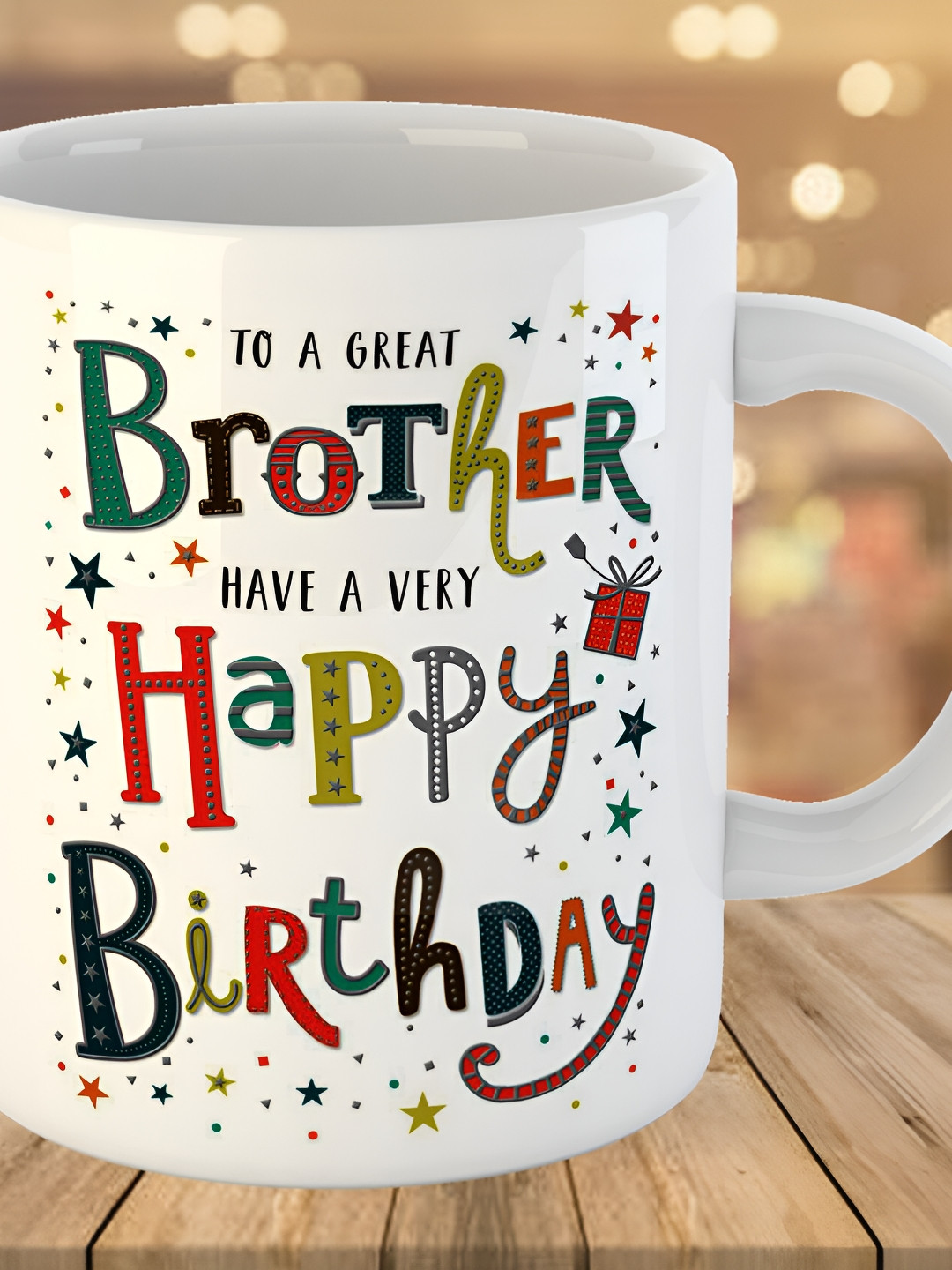 Keviv White & Red Happy Birthday Brother Printed Ceramic Glossy Coffee Mug 325 ml
