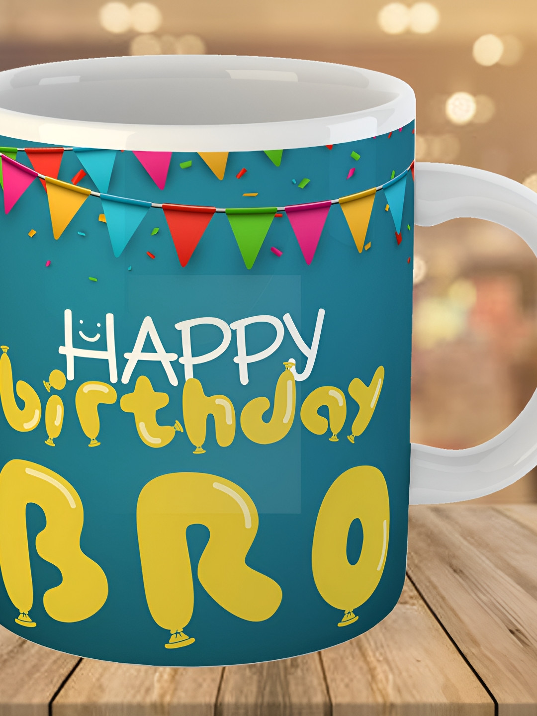 Keviv Blue & Yellow Happy Birthday Brother Printed Ceramic Glossy Coffee Mug 325 ml