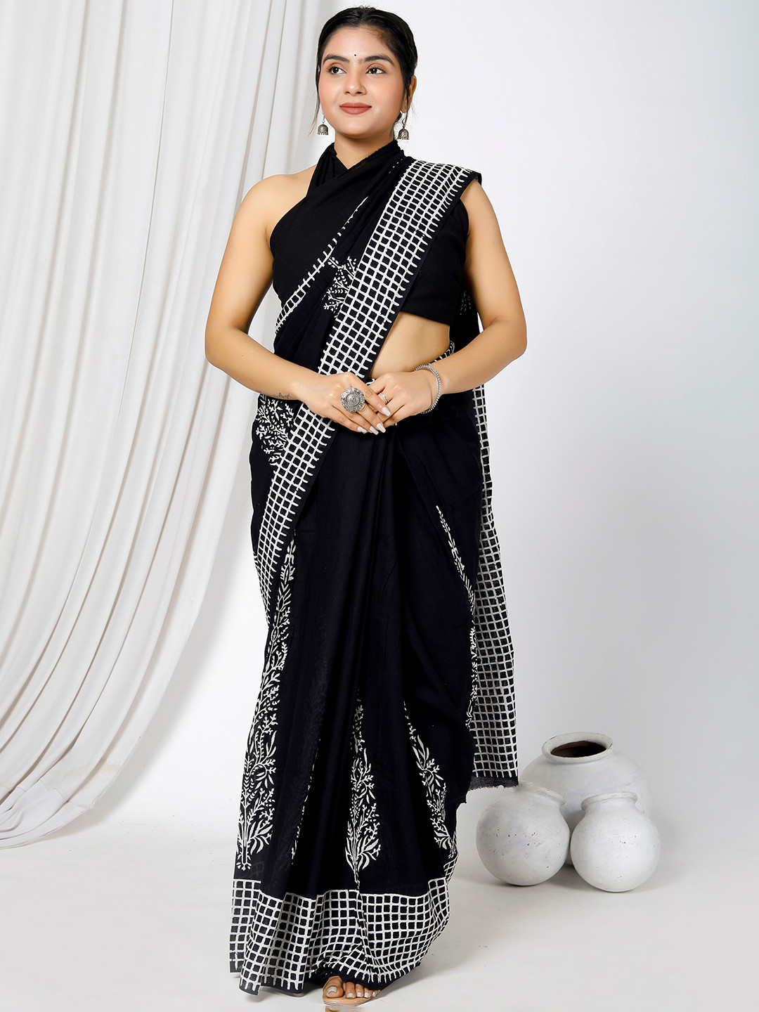Sanganeri Print Ethnic Motifs Pure Cotton Block Printed Saree