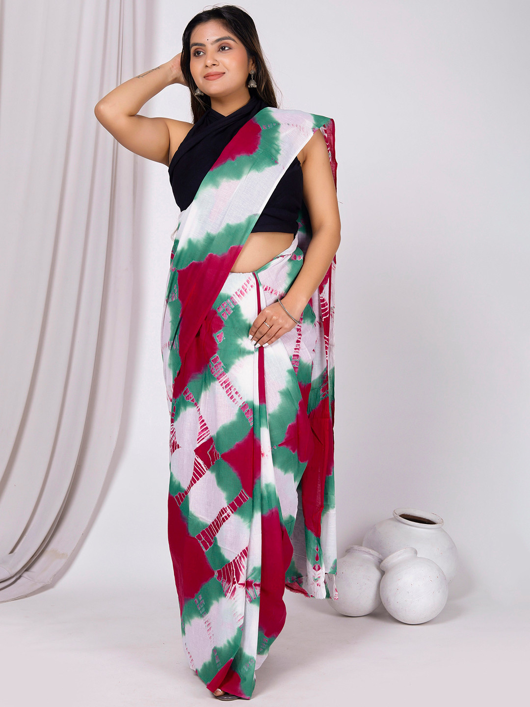 Sanganeri Print Tie and Dye Pure Cotton Bagru Saree