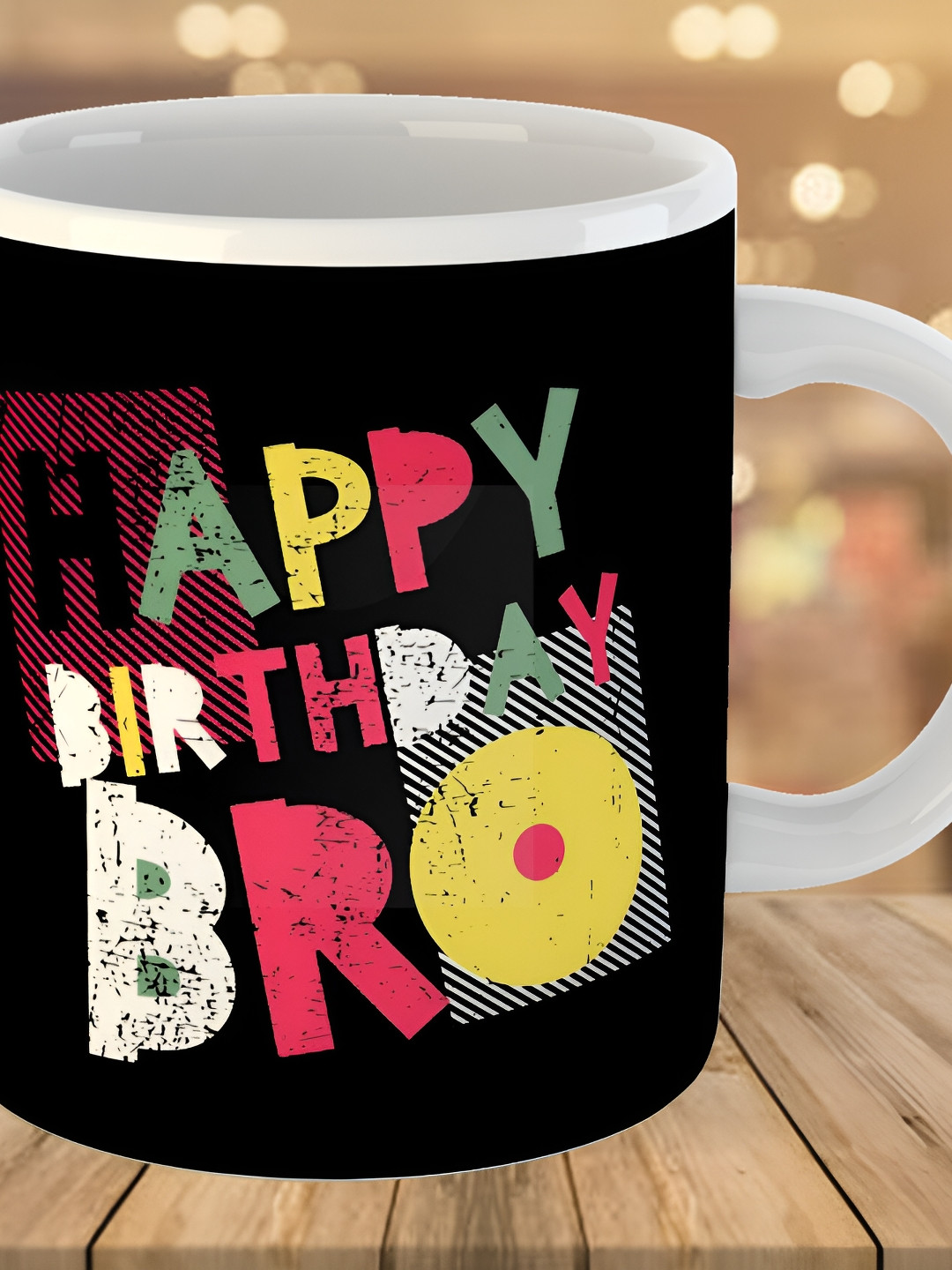 Keviv Black & Pink Happy birthday Bro Printed Ceramic Glossy Mug 325 ml