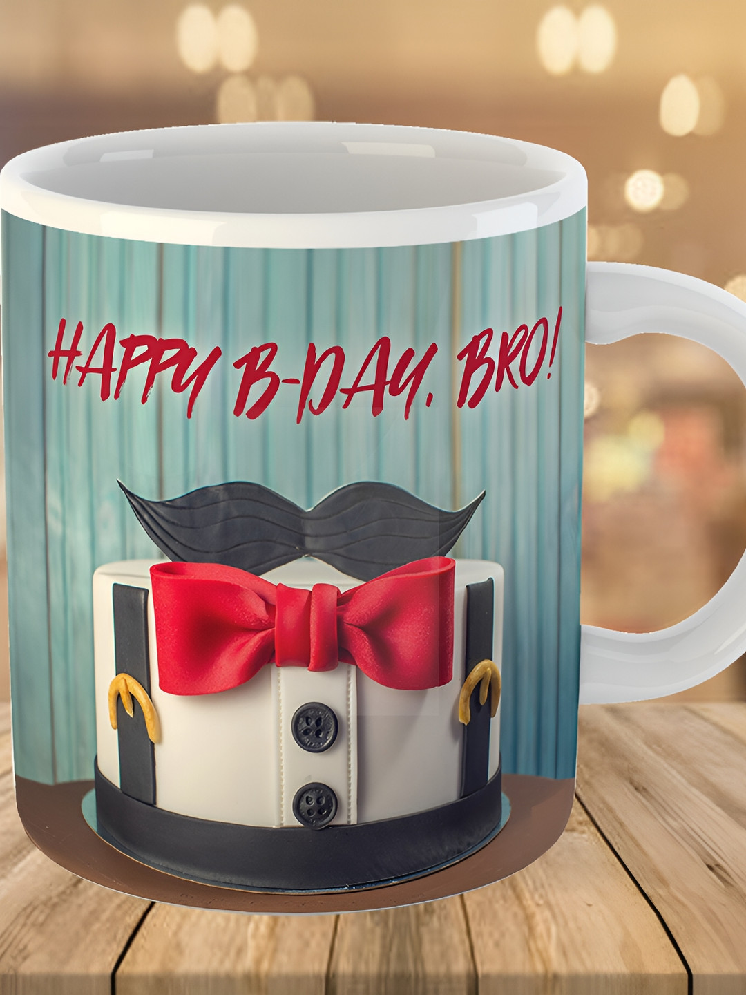 Keviv Blue & White Happy Birthday Brother Printed Ceramic Glossy Coffee Mug 325 ml