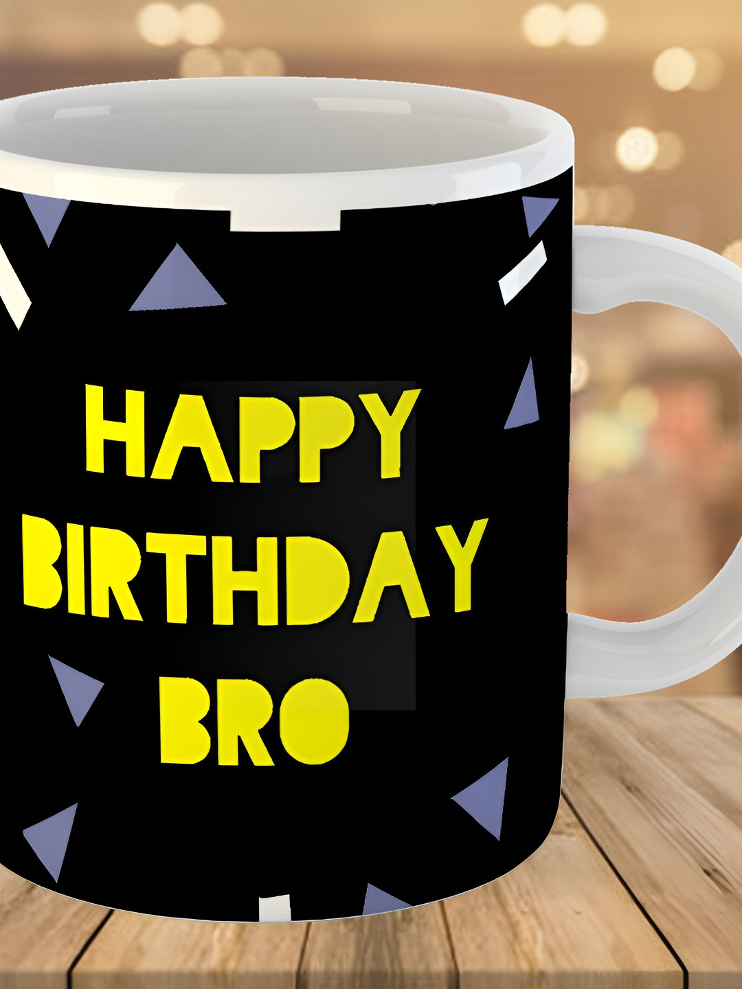 Keviv Black & Yellow Happy Birthday Bro Printed Ceramic Glossy Coffee Mug 325 ml