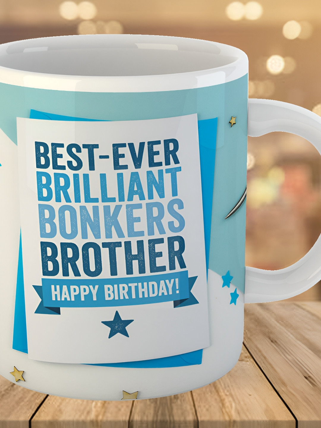 Keviv White & Blue Happy Birthday Printed Ceramic Glossy Coffee Mug 325 ml