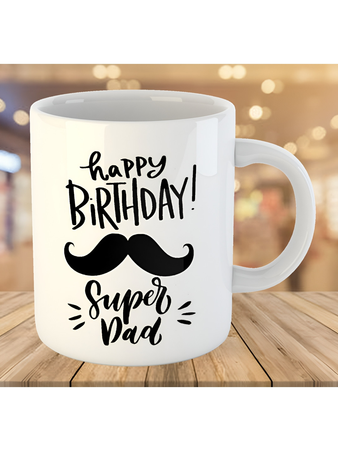 Keviv White & Black Happy Birthday Super Dad Ceramic Glossy Coffee Mug 325 ml