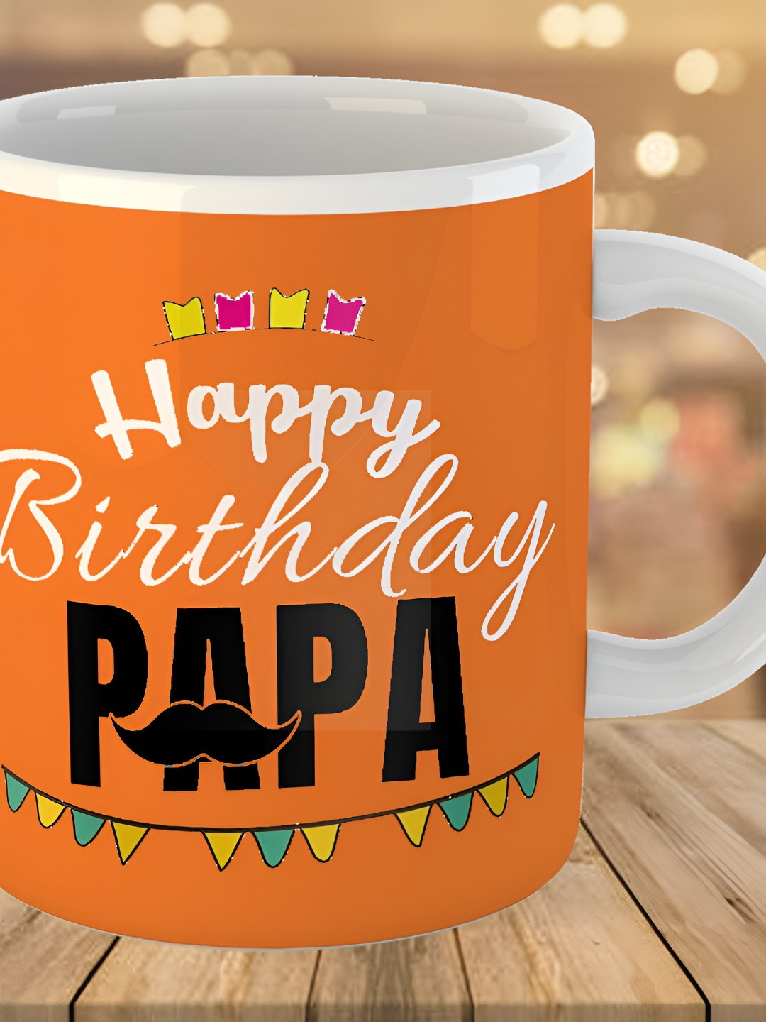 Keviv Orange & White Happy Birthday Papa Printed Ceramic Glossy Mug 325 ml
