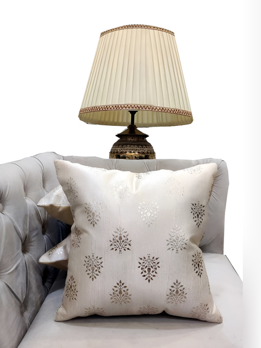 Good Vibes Cream & Beige 3 Pieces Floral Textured Square Cushion Covers