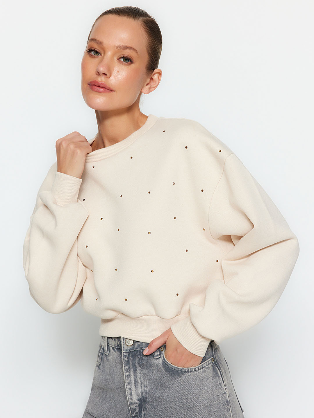 Trendyol Polka Dot Printed Drop Shoulder Sleeves Pullover