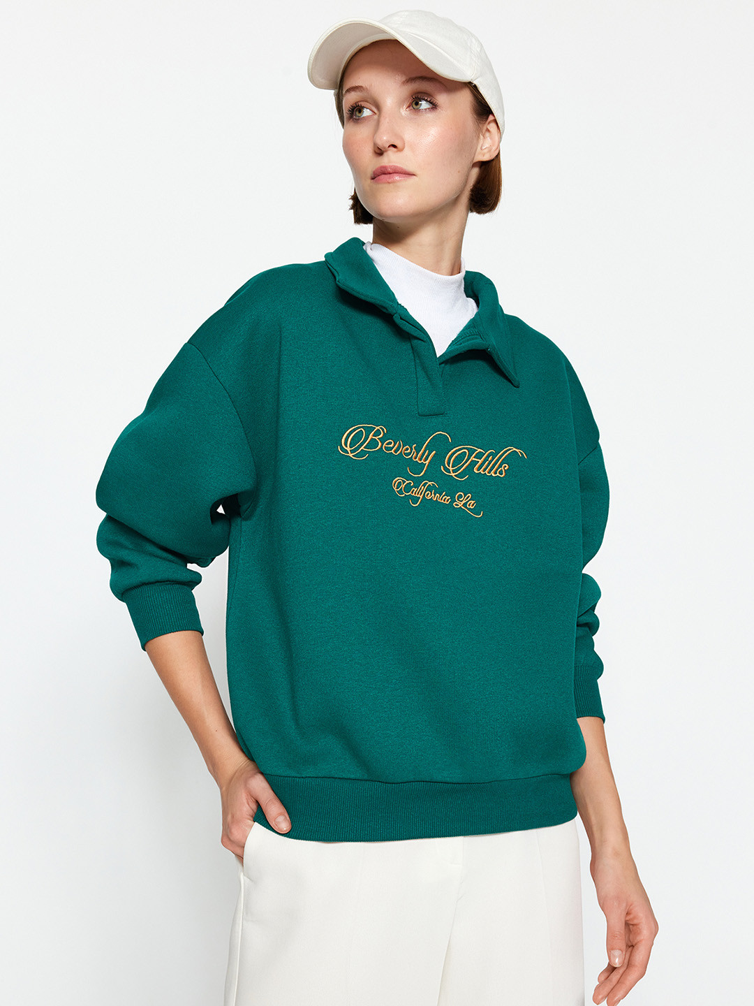 Trendyol Typography Embroidered Shir Collar Long Sleeves Pullover Sweatshirt