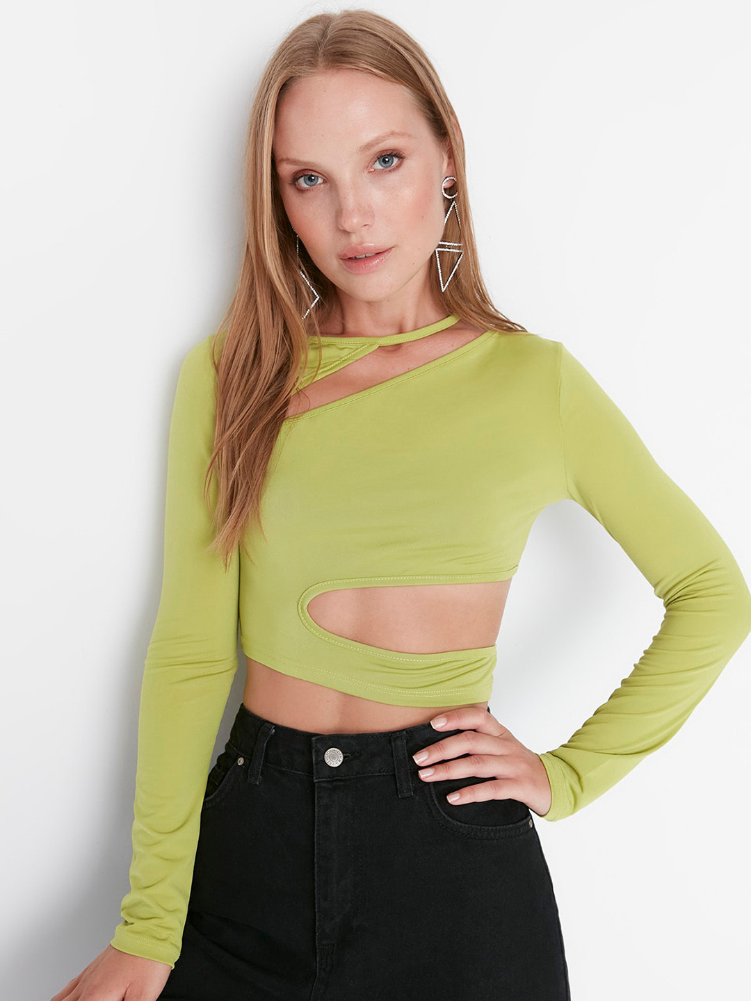 Trendyol Cut-Out Detail Boat Neck Crop Top