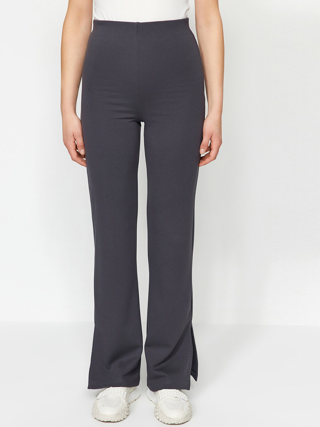 Trendyol Antrasit Women Mid-Rise Parallel Trousers Trousers